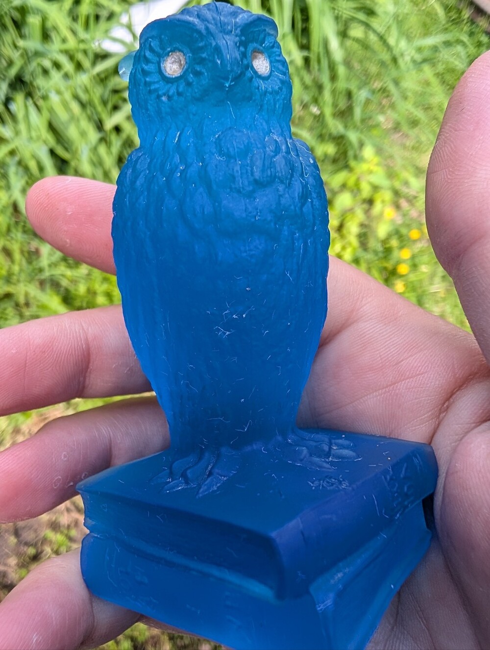 Blue Glass Owl Trinket Sculpture